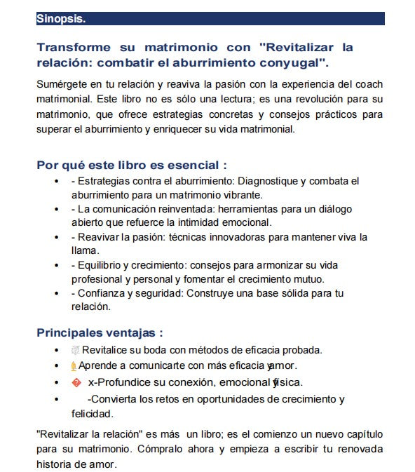 Revitaliza la relación: ''combatir el aburrimiento conyugal" E-Book in Spanish version